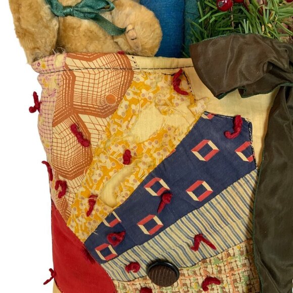 HC Accents Henry Curtis Patchwork Teddy Bear Wall Pocket Christmas Decor 1992 - Picture 8 of 10